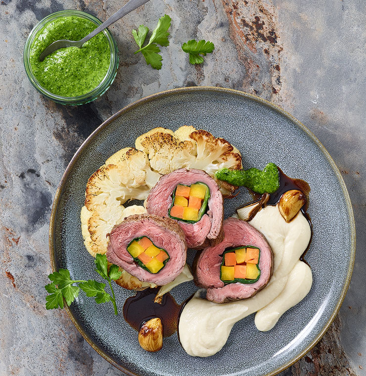 Rinderrollbraten mit gebratenem Karfiol